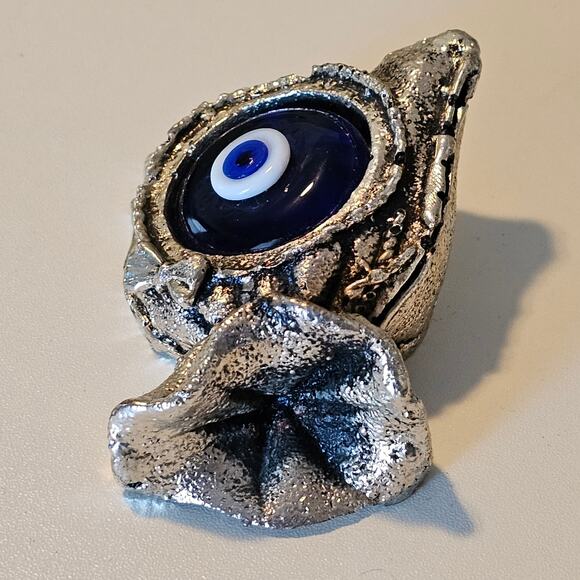 Vintage Turkish Evil Eye Paperweight Silver Metal and Blue Glass - Picture 4 of 9